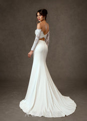 Azazie Onyx Wedding Dress Diamond White Mermaid Sequins Crepe Back Satin Dress diamond_white
