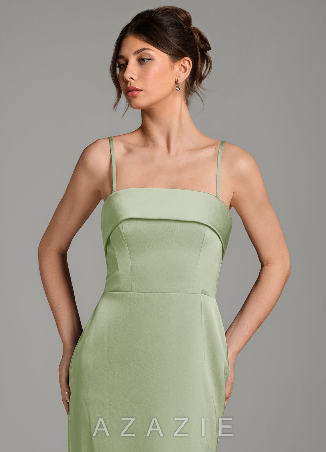 Azazie Phoenyx Dusty Sage Sheath Strapless Stretch Satin Dress dusty_sage