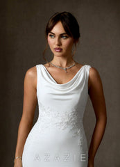 Azazie Maxine Diamond White Sheath Crepe Back Satin Dress diamond_white
