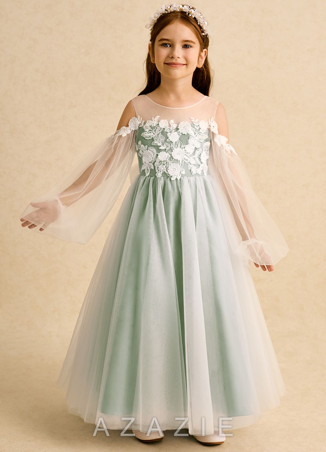 Azazie Zimi Dusty Sage Ball-Gown Sweetheart Neckline Tulle Dress dusty_sage