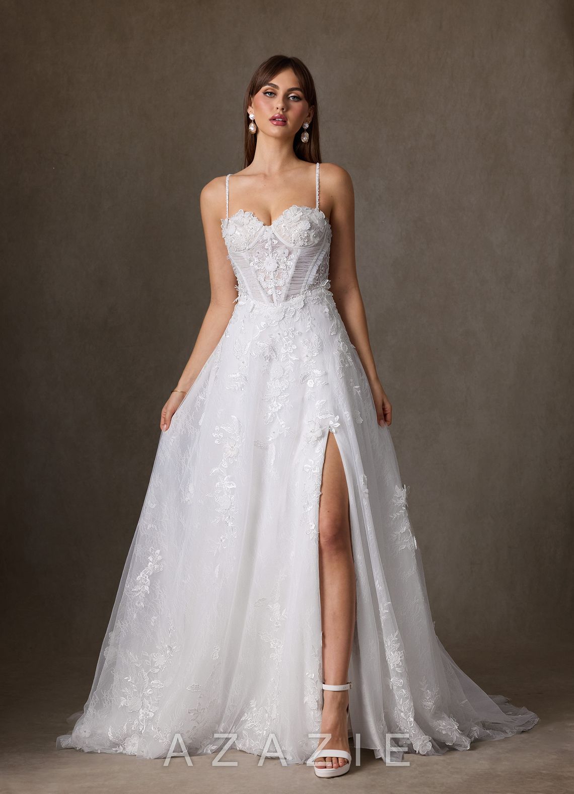 Azazie Ramina Diamond White A-Line Sweetheart Neckline Lace Dress