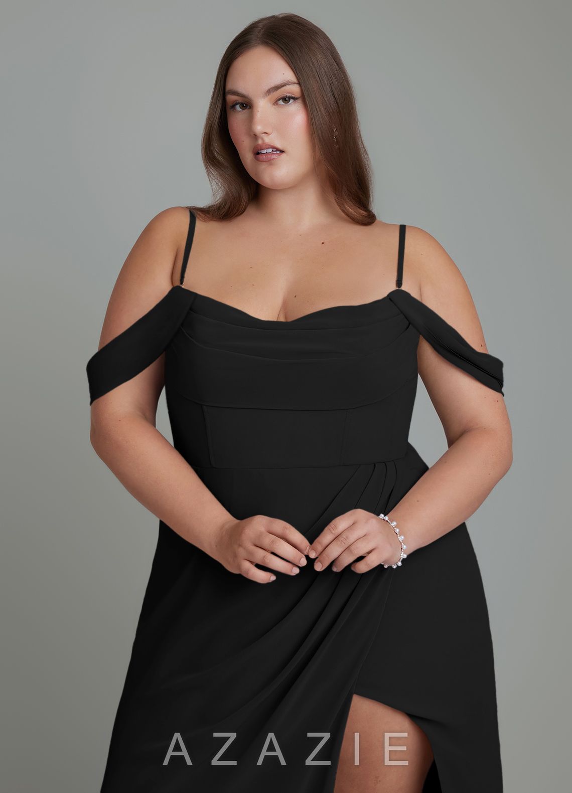 Azazie Johana Black Mermaid Off the Shoulder Chiffon Convertible Dress black