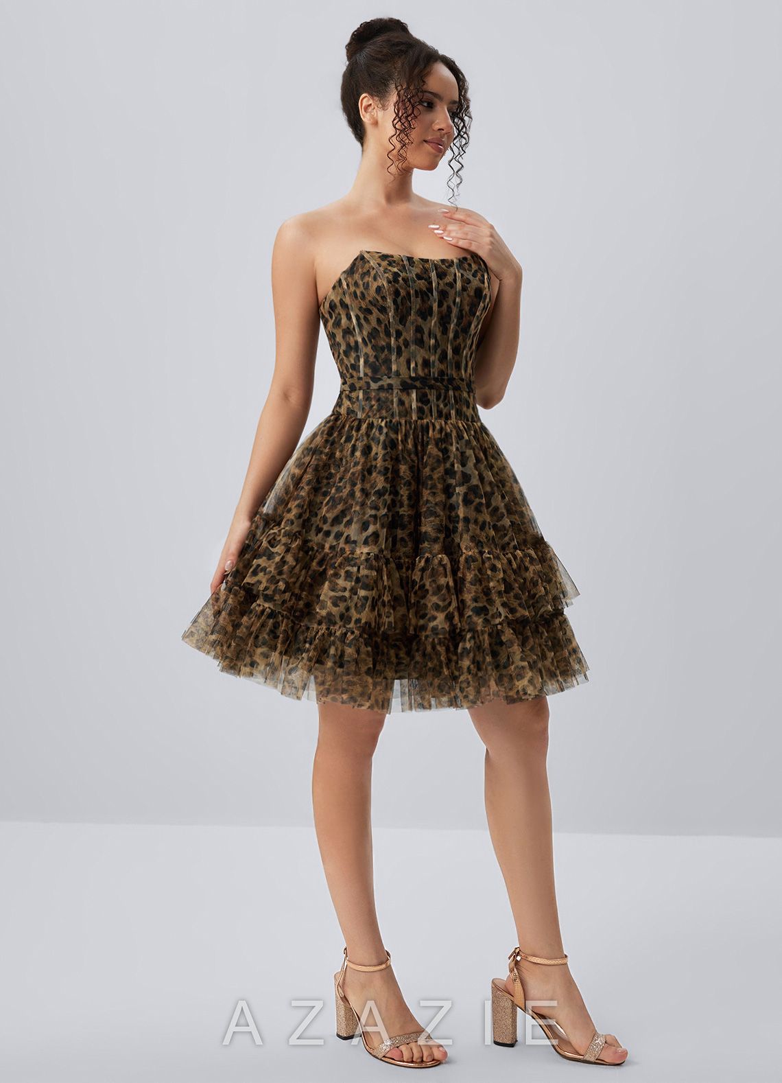Mapalo Leopard Corset Print Tulle Ruffles A Line Mini Dress