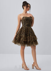 Mapalo Leopard Corset Print Tulle Ruffles A Line Mini Dress