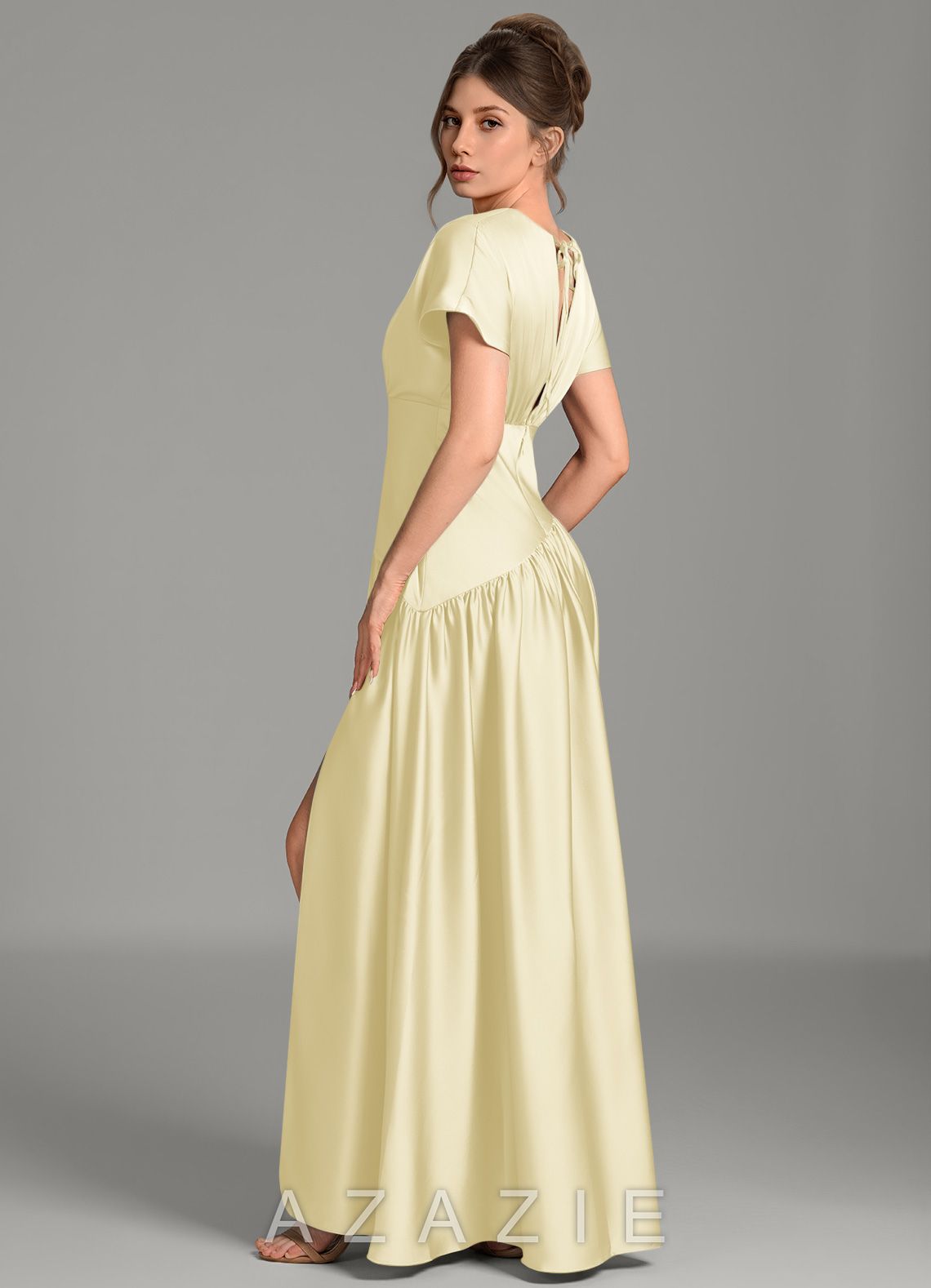 Azazie Alysse Lemon Sorbet A-Line Stretch Satin Dress lemon_sorbet