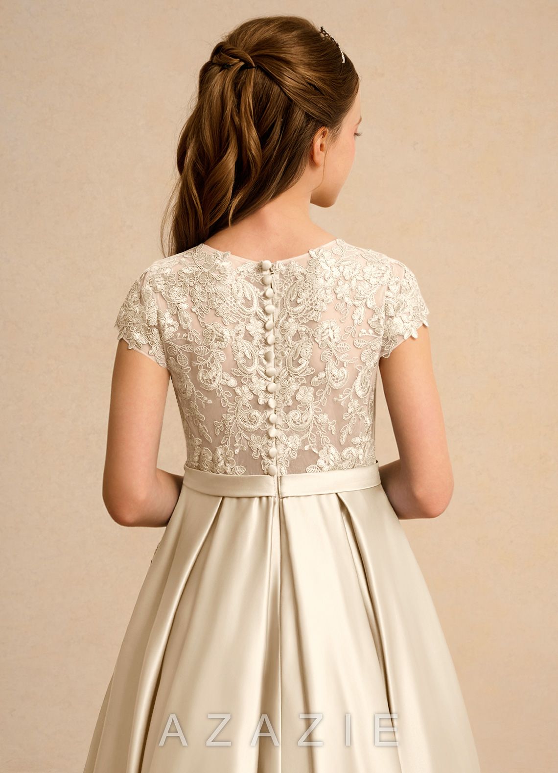 Azazie Bunny Girls Formal Champagne Ball-Gown Lace Dress champagne