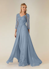 Azazie Noella Dusty Blue A-Line V-Neck Lace Chiffon Dress dusty_blue
