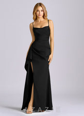 Azazie Sarai Black Sheath Corset Stretch Satin Dress black