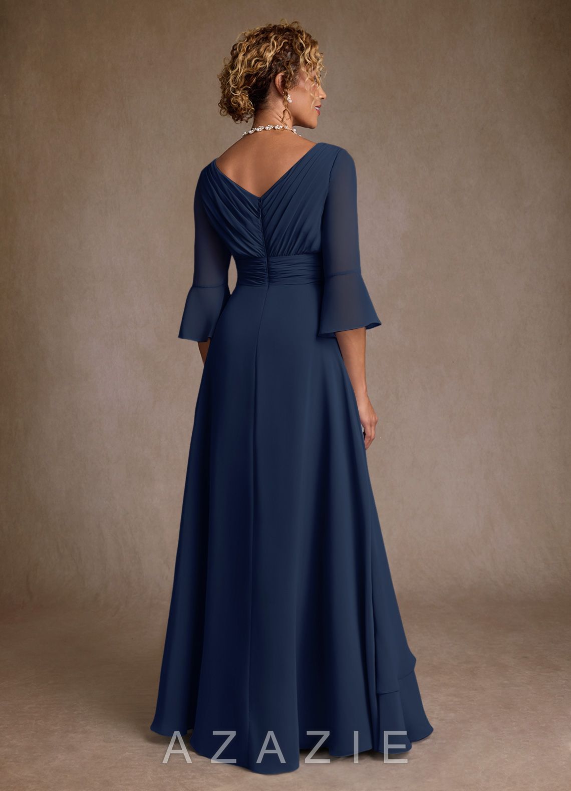 Azazie Eire Dark Navy A-Line Pleated Chiffon Dress dark_navy