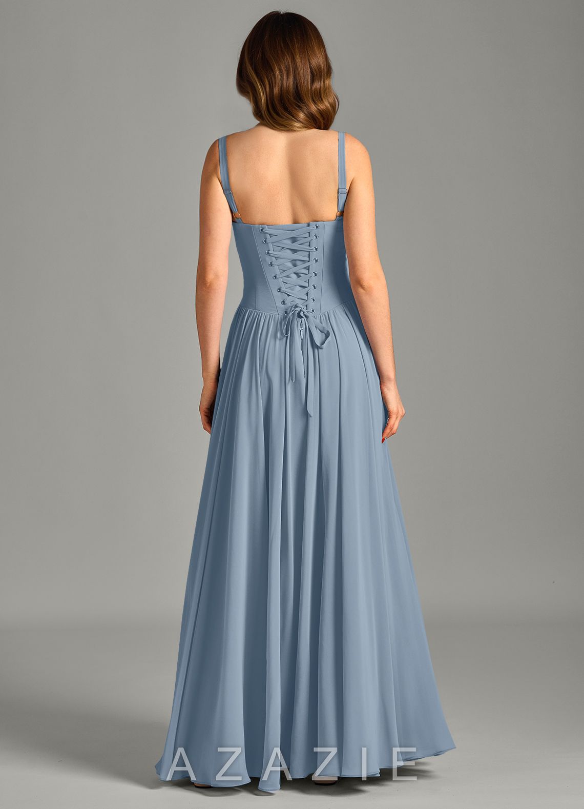 Azazie Evadina Dusty Blue A-Line Corset Chiffon Dress dusty_blue
