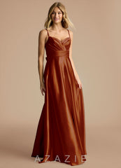 Azazie Oliana Auburn A-Line Sweetheart Neckline Metallic Satin Dress auburn