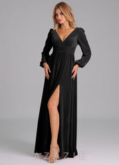 Azazie Norah Black A-Line Long Sleeve Velvet Dress black