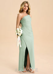 Azazie Eren Junior Agave Sheath Pleated Chiffon Dress