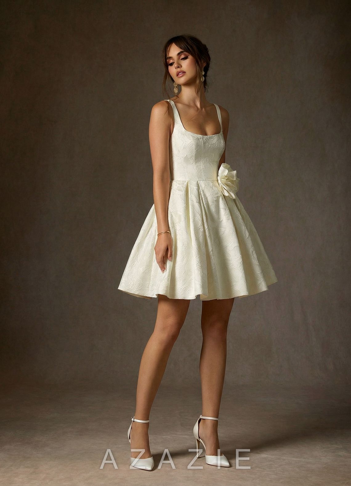 Azazie Ruby Antique White A-Line with Pockets Floral Jacquard Dress antique_white
