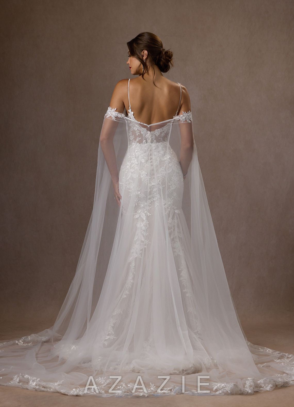 Azazie Leonie Wedding Dress Diamond White Mermaid V-Neck Sequins Tulle Dress diamond_white