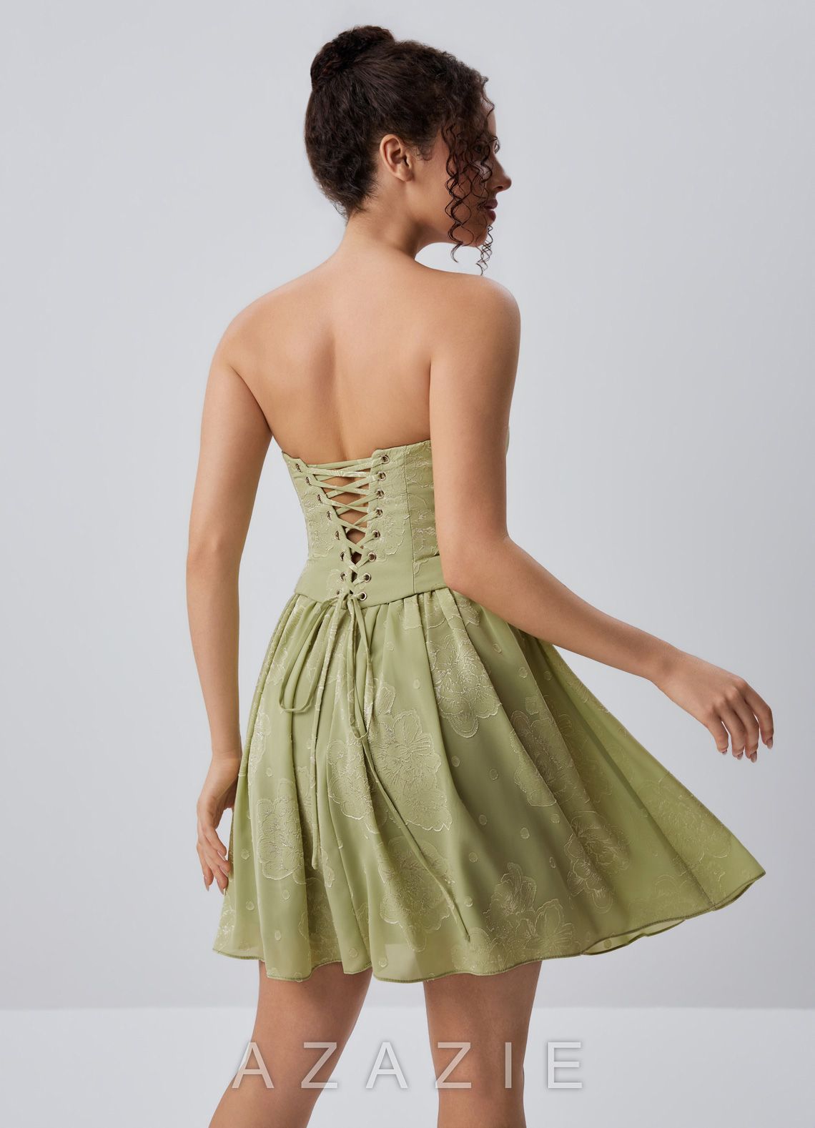 Fioralinda Celadon Jacquard Two-piece Lace-up Mini Dress