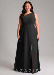 Azazie Phaedra Black A-Line One Shoulder Chiffon Dress black