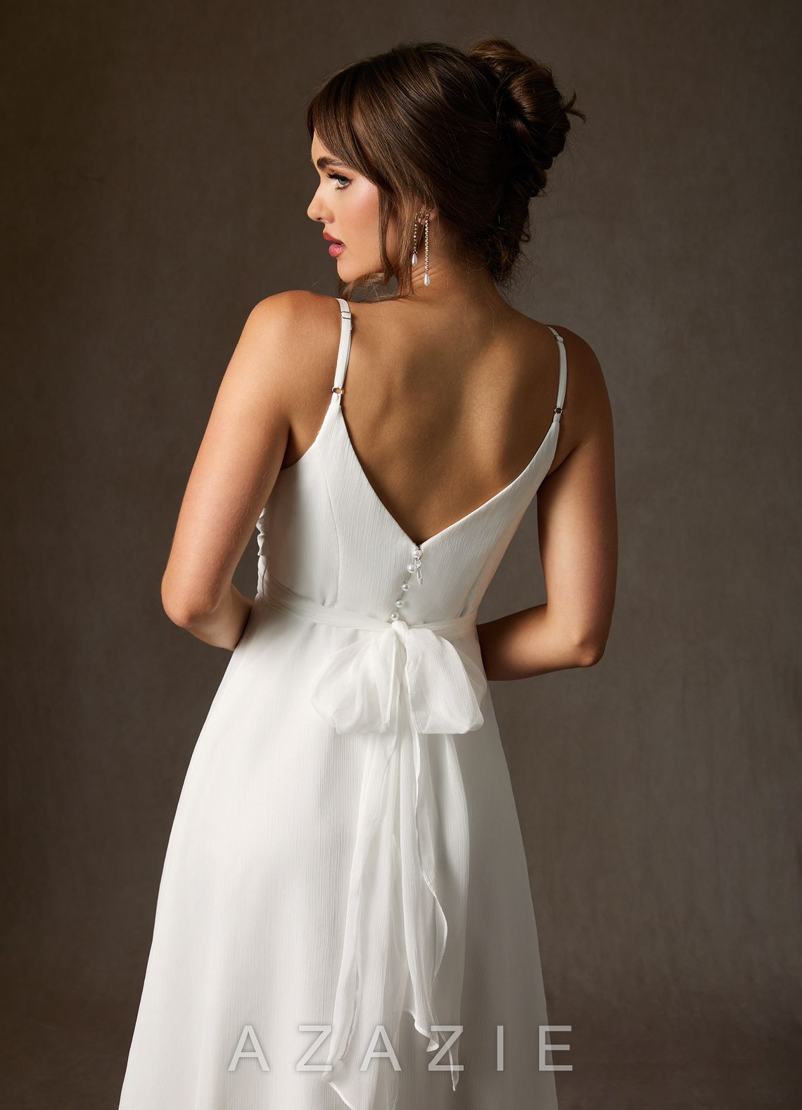 Azazie Kali Wedding Dress Diamond White A-Line V-Neck Pleated Crinkle Chiffon Dr