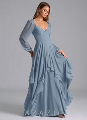 Azazie Karan Dusty Blue A-Line Long Sleeve Chiffon Dress dusty_blue