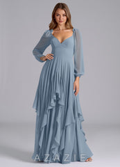 Azazie Karan Dusty Blue A-Line Long Sleeve Chiffon Dress dusty_blue