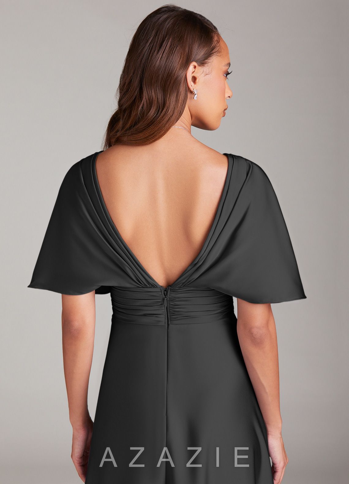 Azazie Pamela Black A-Line Pleated Stretch Satin Dress black