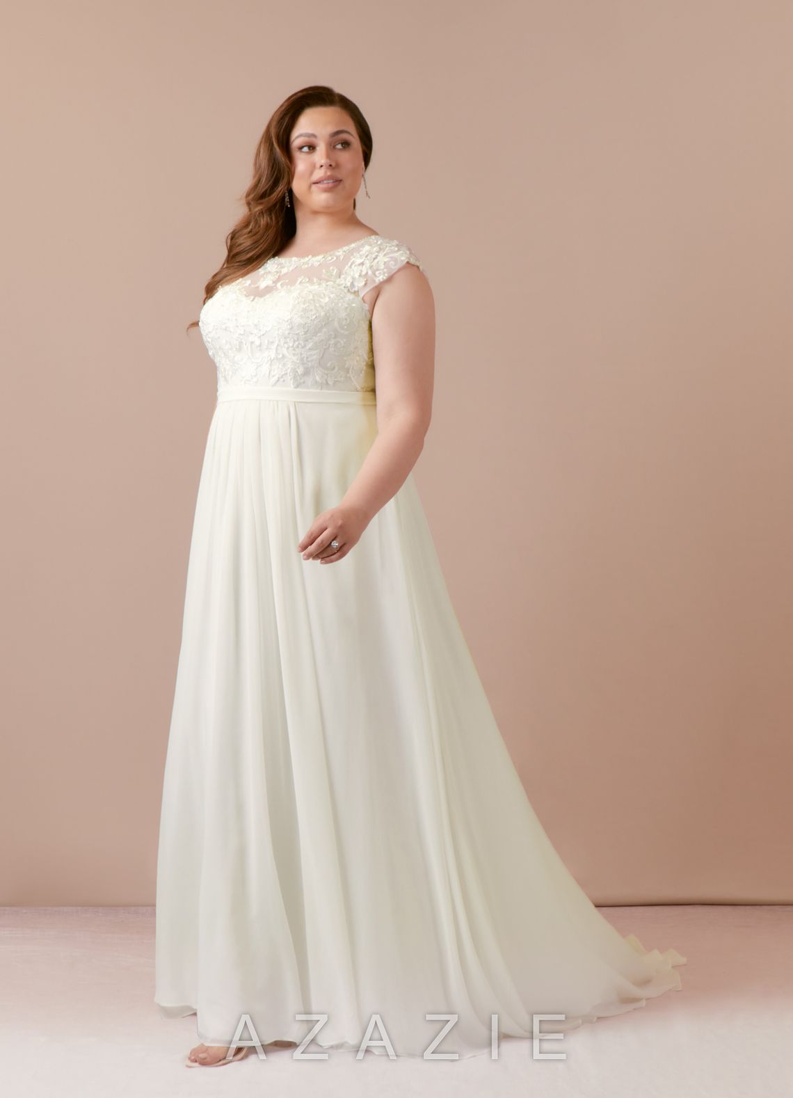 Azazie Brynslee Wedding Dress Cream A-Line Scoop Sequins Chiffon Dress cream