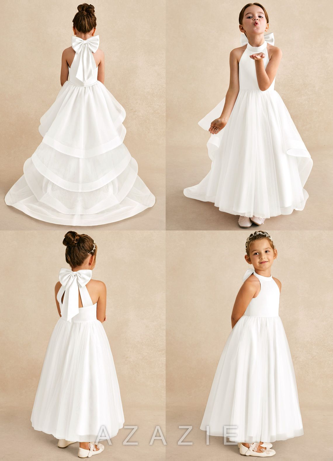 Azazie Bev Ivory A-Line Convertible Tulle Dress ivory
