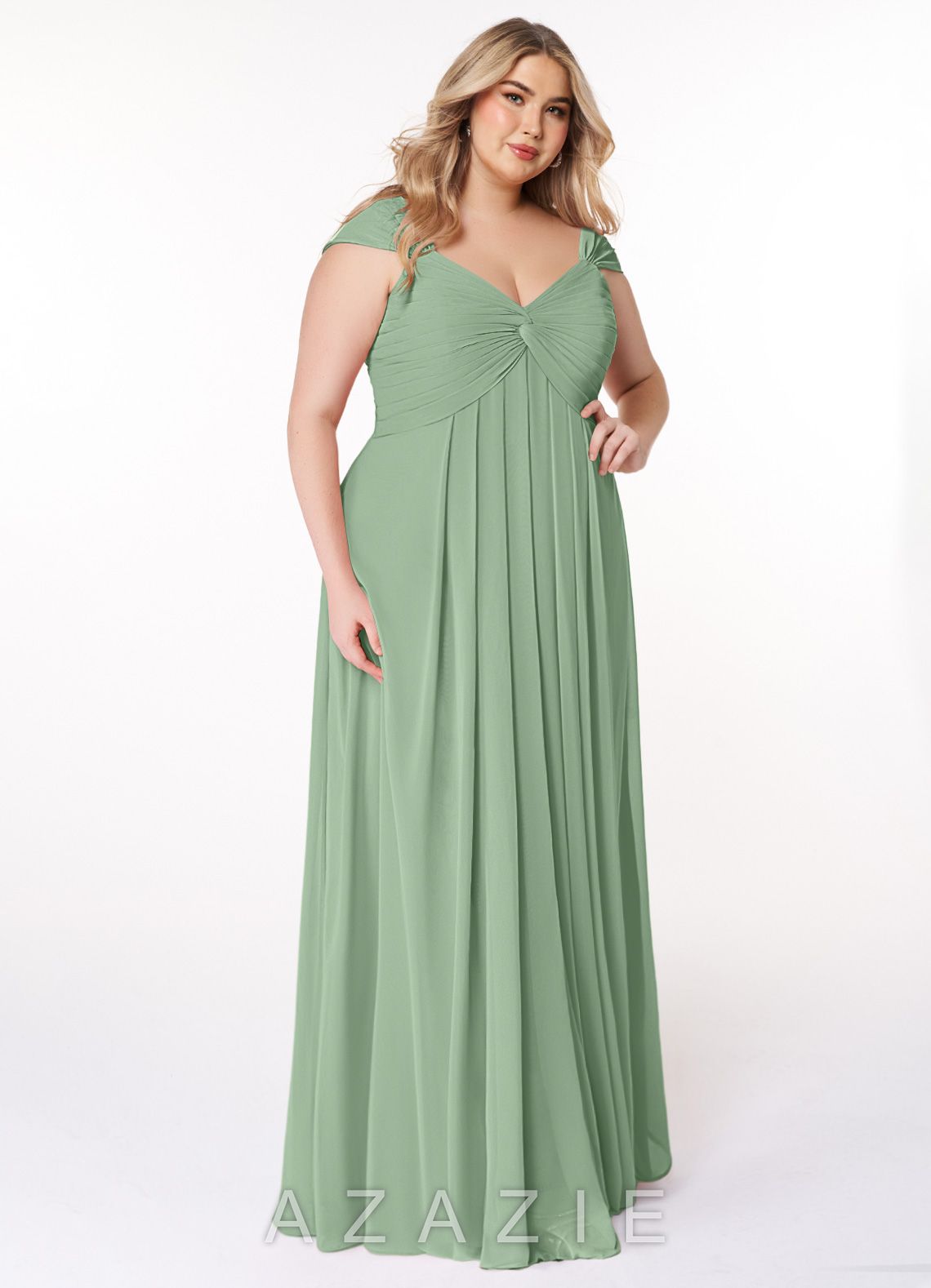 Azazie Kaitlynn Matcha Empire Ruched Chiffon Convertible Dress matcha