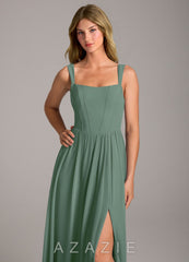 Azazie Rosaline Eucalyptus A-Line Side Slit Chiffon Dress eucalyptus