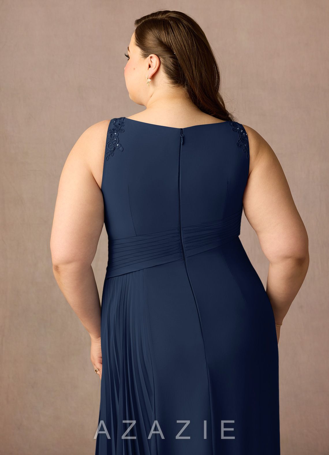 Azazie Galvan Dark Navy A-Line Sequins Chiffon Dress dark_navy