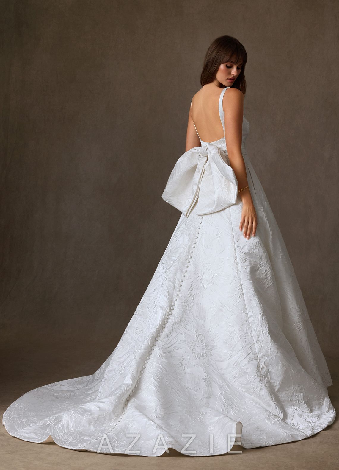 Azazie Cheyenne Diamond White A-Line with Pockets Floral Jacquard Dress diamond_white