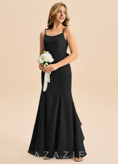 Azazie Lioren Junior Black Mermaid Bow Chiffon Dress black
