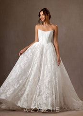 Azazie Demetria Diamond White Ball-Gown Strapless Lace Dress