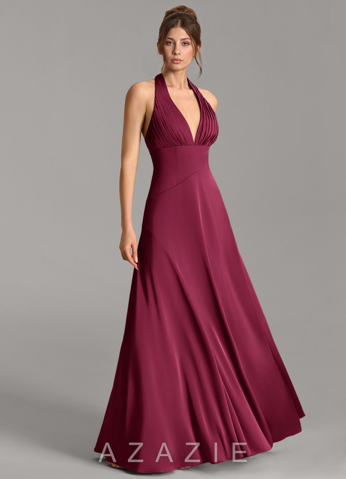 Azazie Aubrielle Burgundy A-Line Corset Stretch Satin Dress burgundy