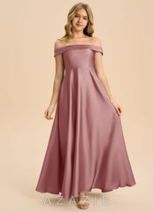Azazie Sissy Junior Dusty Rose A-Line Off the Shoulder Stretch Satin Dress dusty_rose