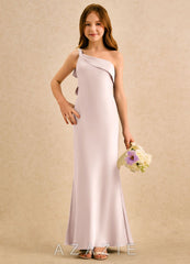 Azazie Almond Girls Formal Blushing Pink Sheath One Shoulder Stretch Satin Dress blushing_pink
