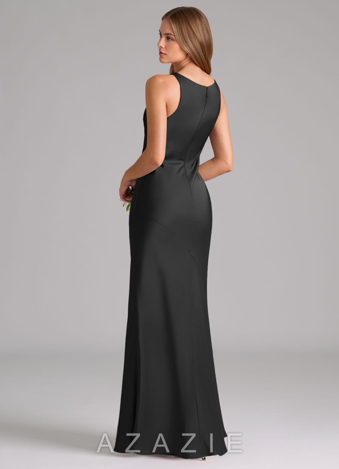 Azazie Allettie Black Mermaid Stretch Satin Dress black