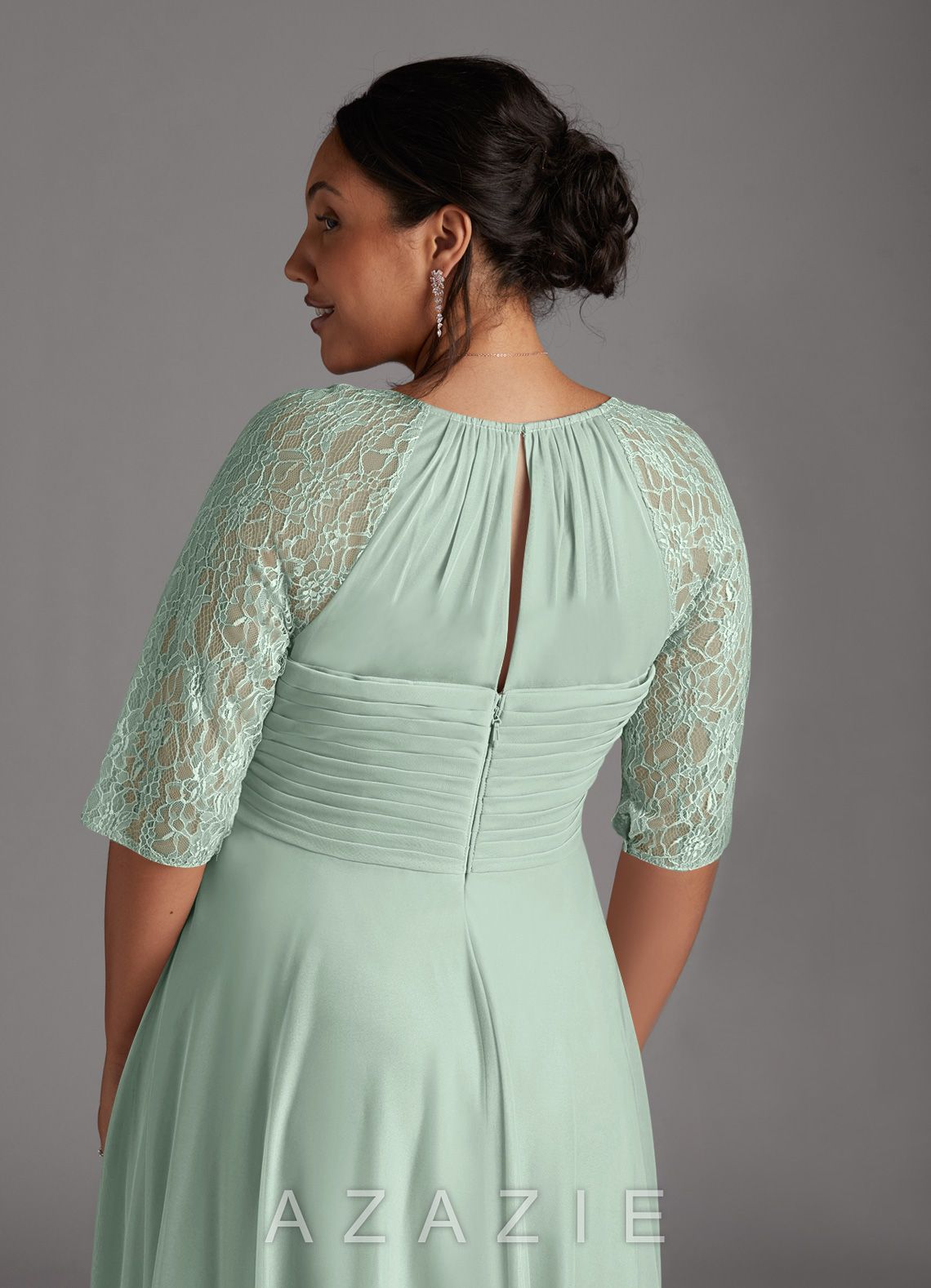 Azazie Gracelyn Agave A-Line Lace Dress agave