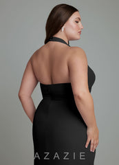 Azazie Jemma Black Sheath Pleated Chiffon Dress black