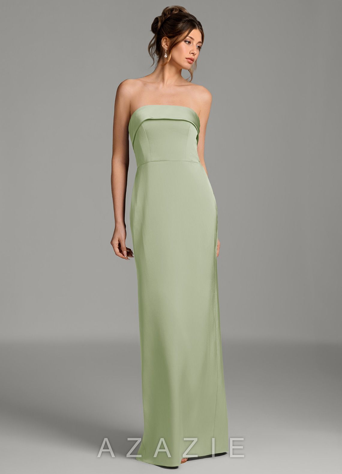 Azazie Phoenyx Dusty Sage Sheath Strapless Stretch Satin Dress dusty_sage