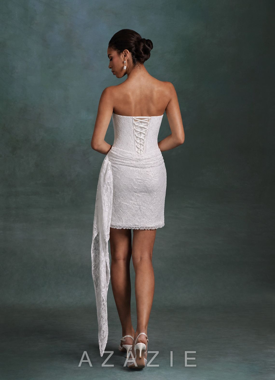 Azazie Kennedy Diamond White Sheath Strapless Lace Dress diamond_white