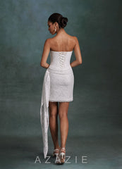 Azazie Kennedy Diamond White Sheath Strapless Lace Dress diamond_white
