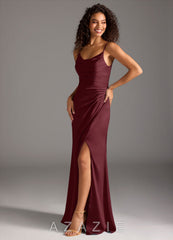 Azazie Deandra Cabernet Mermaid Pleated Stretch Satin Dress