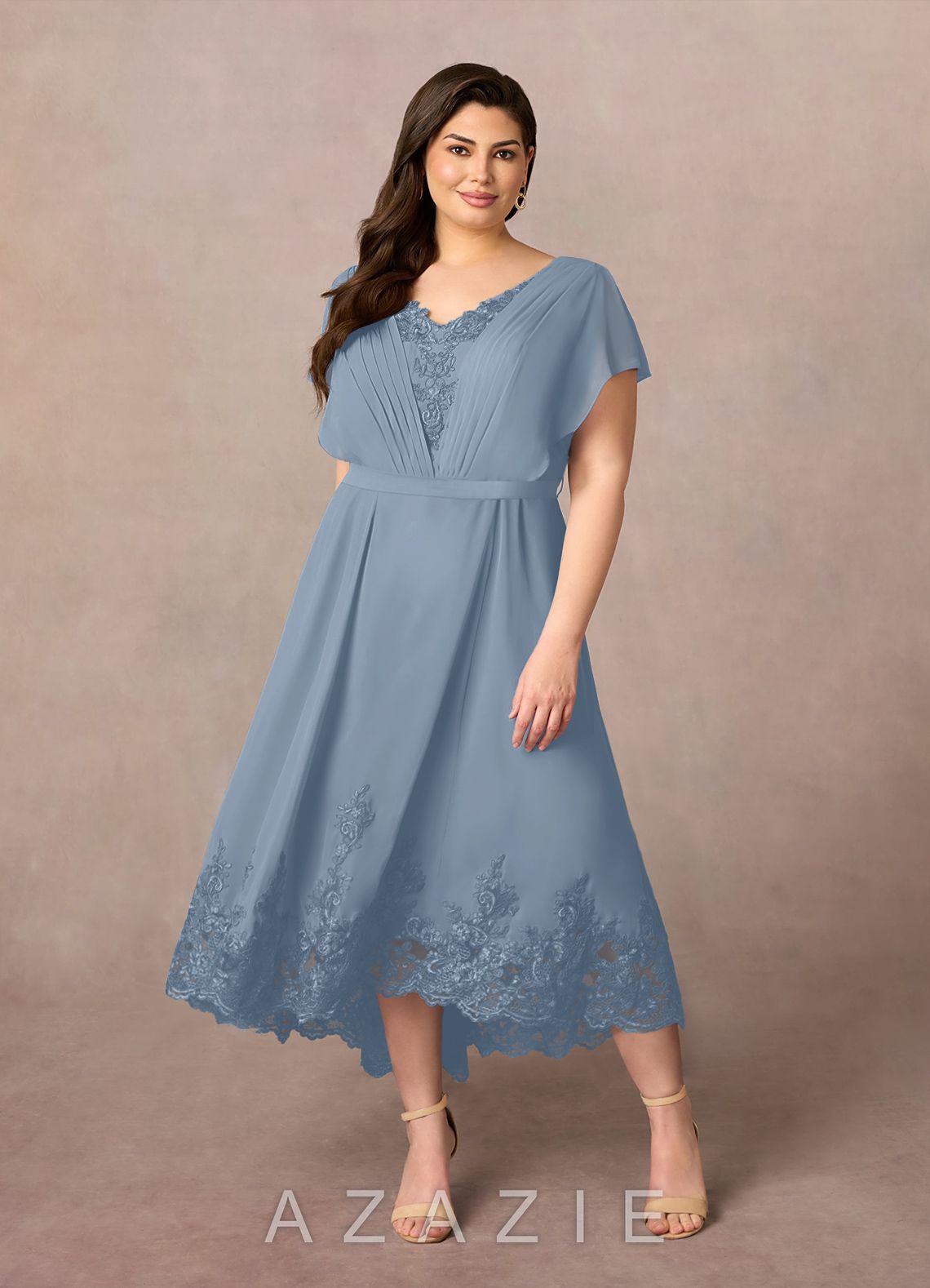 Azazie Palana Dusty Blue A-Line Lace Chiffon Dress dusty_blue