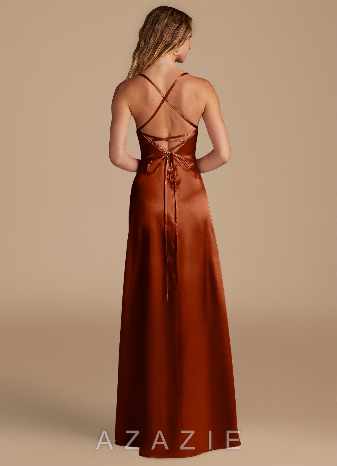 Azazie Mei Auburn A-Line Sweetheart Neckline Metallic Satin Dress auburn