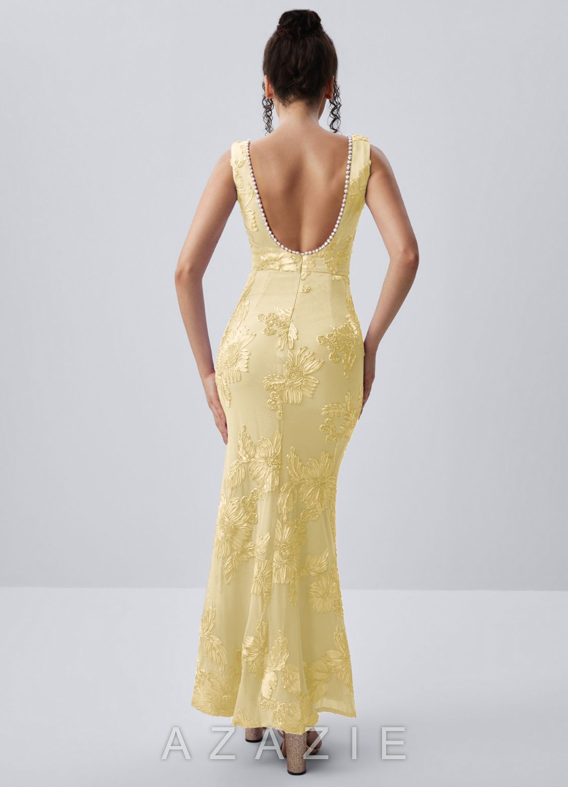 Juliette Lemon Sorbet Lace Beading Mermaid Dress