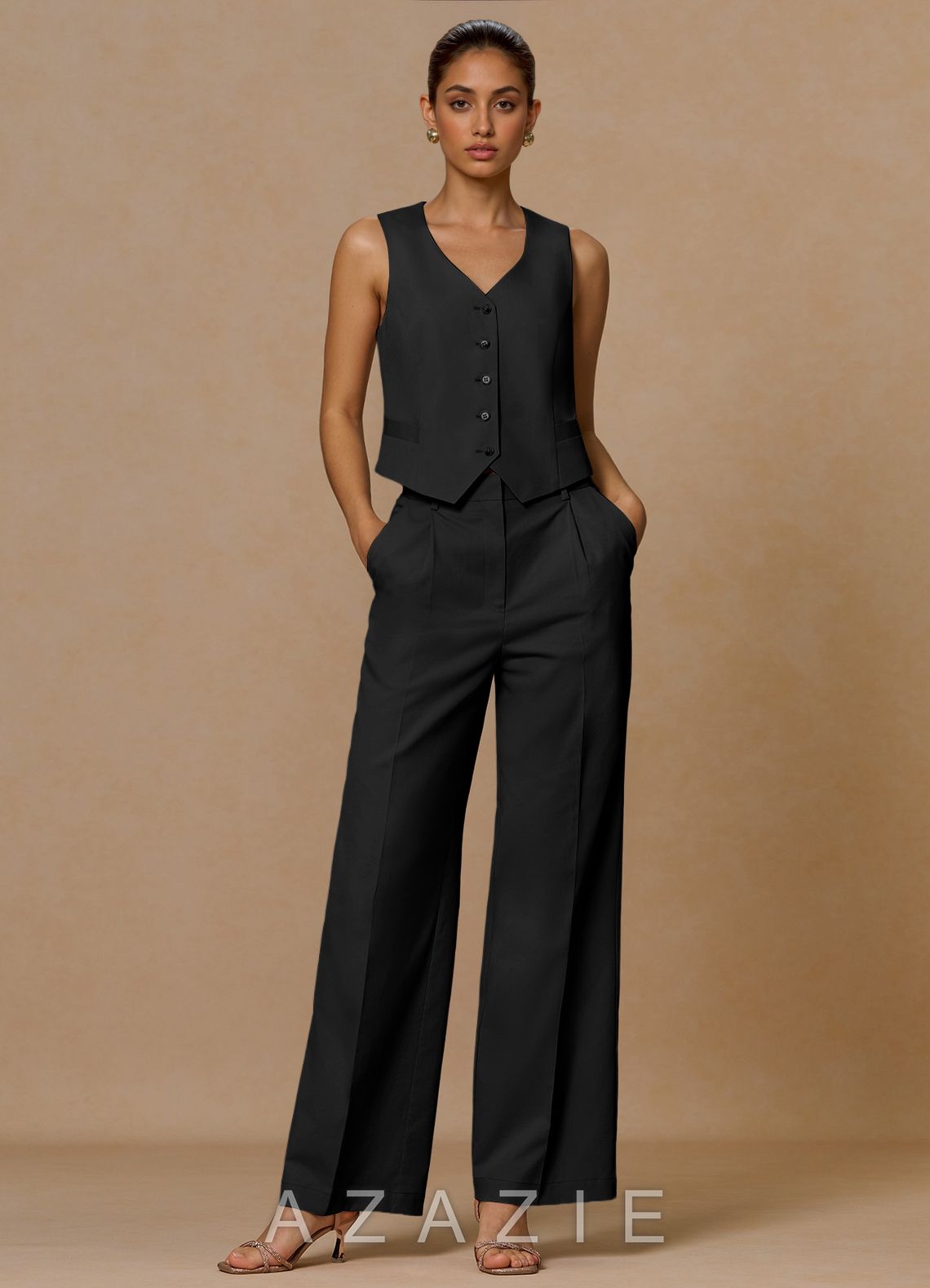 Margaret Black Cotton Linen Blend 3-Piece Suit