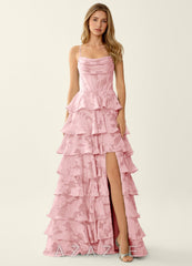 Wrenana Coral Pink Textured Floral Jacquard Prom Dress