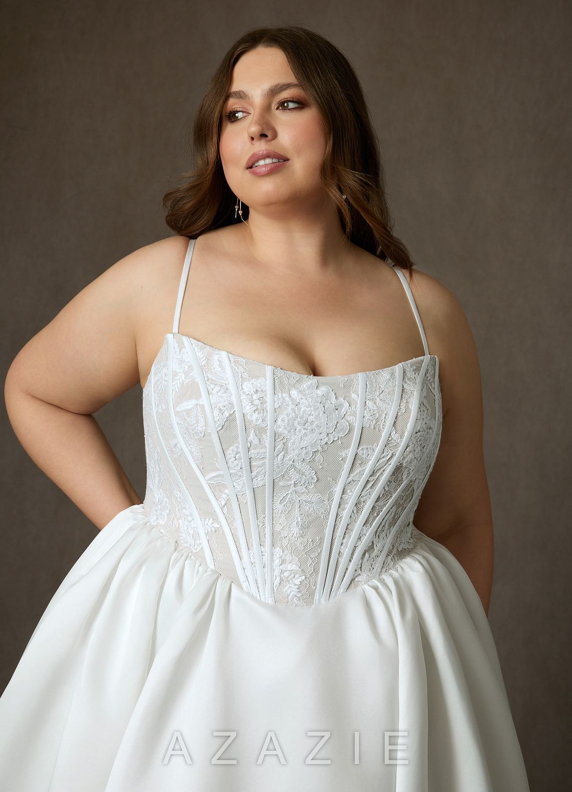 Azazie Mirabeth Diamond White Ball-Gown Strapless Lace Dress diamond_white