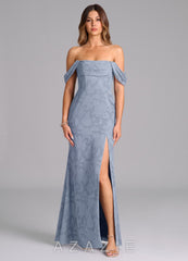 Azazie Saige Dusty Blue A-Line Off the Shoulder Floral Burnout Convertible Dress dusty_blue